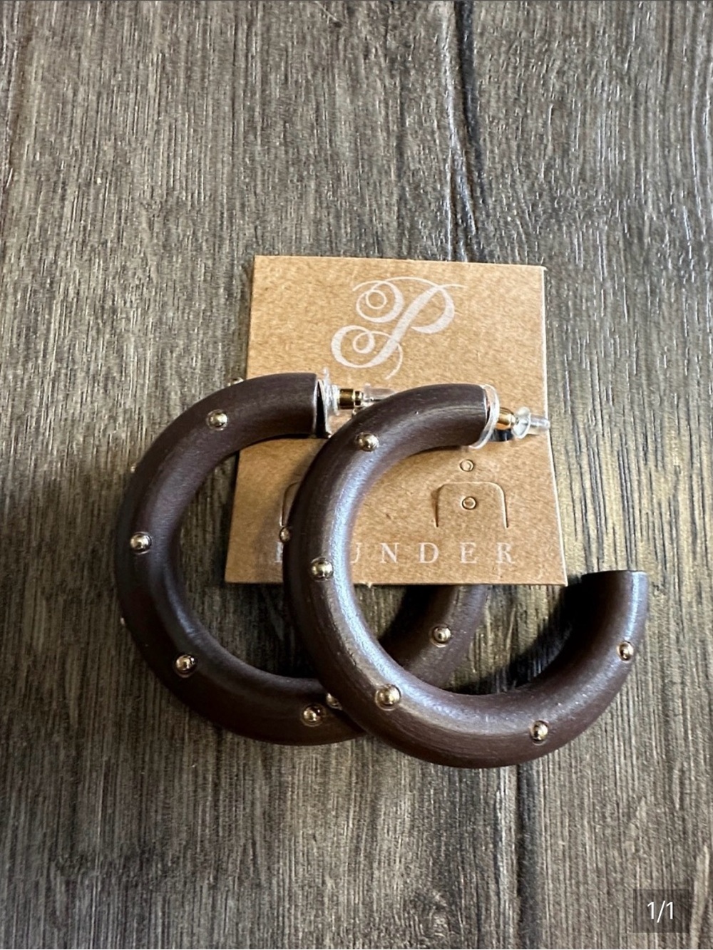 Plunder- Brown Wood Hoop Earrings with Gold Studs